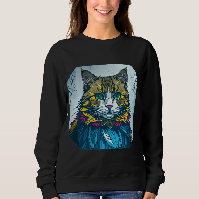 Cat That Ate The Canary Feathers | Wearable Art Sweatshirt (Vorderseite)