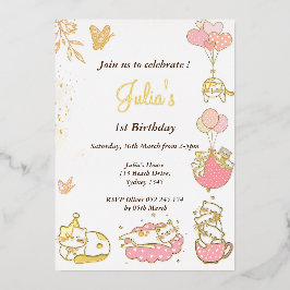 Cat Thema Baby Mädchen 1. Geburtstag Folieneinladung