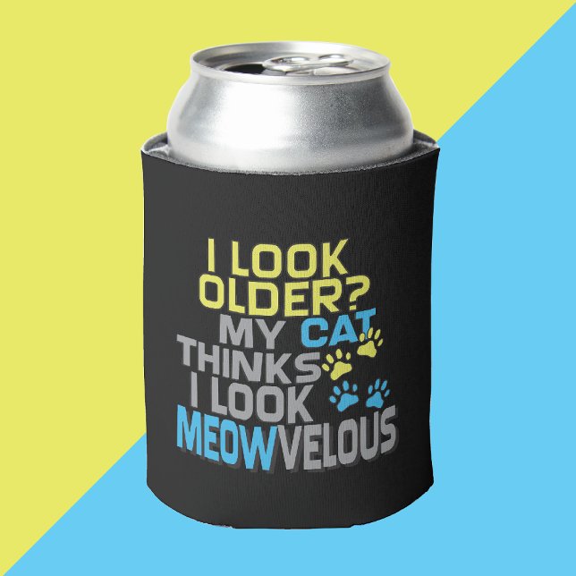 Cat themed Funny Birthday Gag Geschenk kann kühler Dosenkühler (Depiction of Front of Can Cooler)
