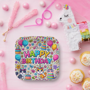 Cat-Themed Happy Birthday Paper Teller