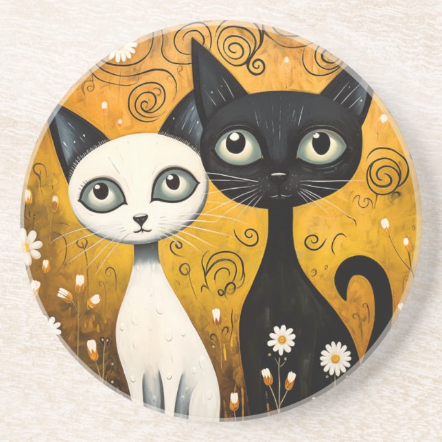 Cat-Themed Sandstone Untersetzer (Vorne)