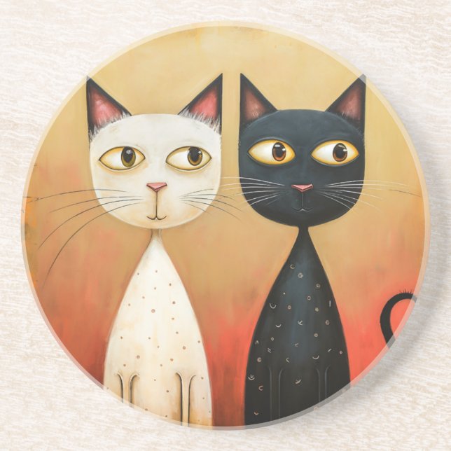 Cat-Themed Sandstone Untersetzer (Vorne)