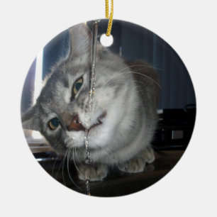 Cat Thirst, Weihnachtsbaumdekoration der Keramik. Keramikornament