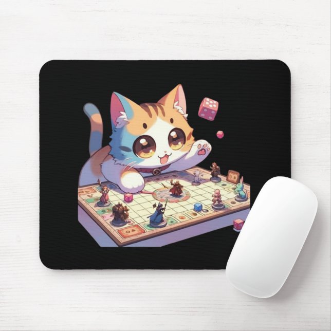 Cat Throwing Dice Tabletop Game Mousepad (Mit Mouse)