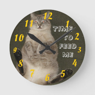 Cat "TIME TO FEED ME" Wall Clock Runde Wanduhr