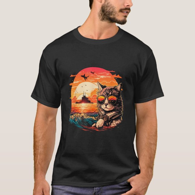Cat-titude in Paradise Funny Cat on the Beach T-Shirt (Vorderseite)