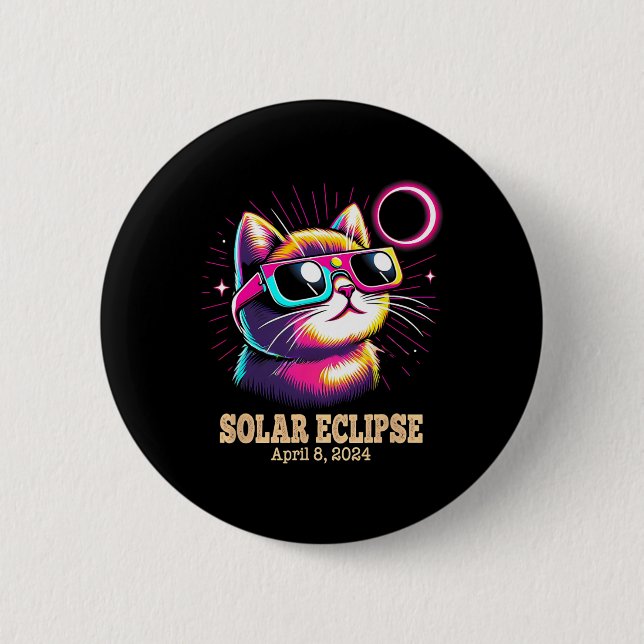 Cat Total Solar Eclipse 8. April Button (Vorderseite)