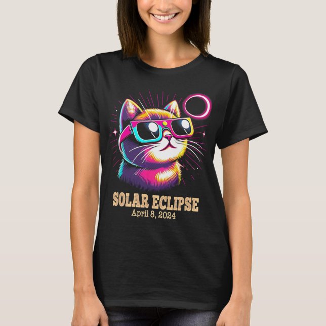 Cat Total Solar Eclipse 8. April T-Shirt (Vorderseite)