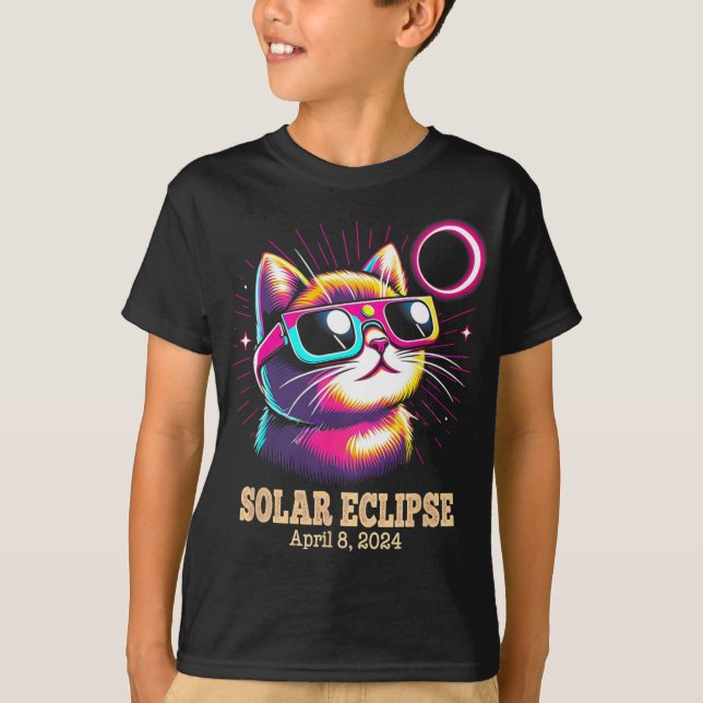 Cat Total Solar Eclipse 8. April T-Shirt (Vorderseite)