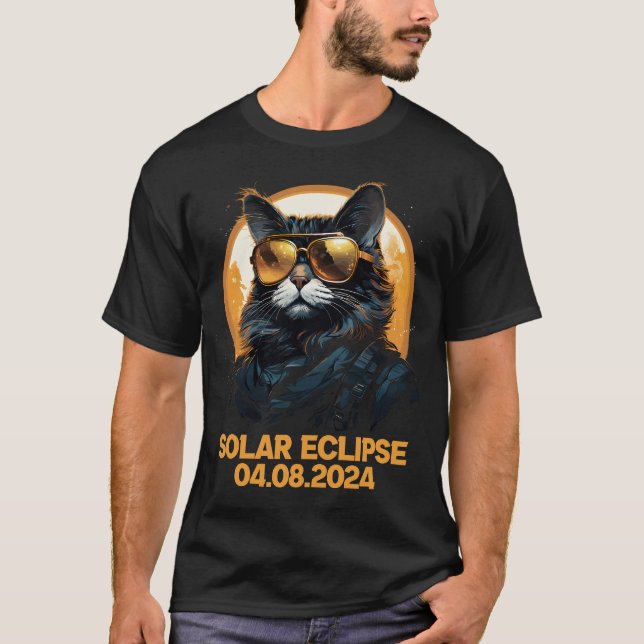Cat Total Solar Eclipse April 8 2024 Astronomie T-Shirt (Vorderseite)