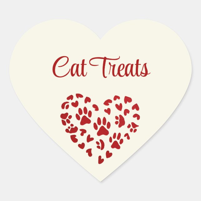 Cat Treats, Red Hearts & Paws, Customizable Herz-Aufkleber (Vorderseite)
