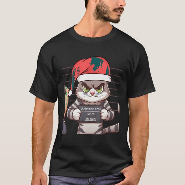 Cat Tree Killer Funny Christmas Weihnachtsmann T-Shirt (Vorderseite)