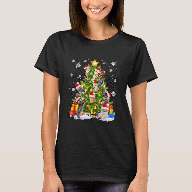 Cat Tree Weihnachten Weihnachtsmannmütze Xmas T-Shirt (Vorderseite)