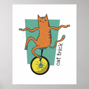Cat Trick Funny Tabby Cat Rafting Einrad Poster