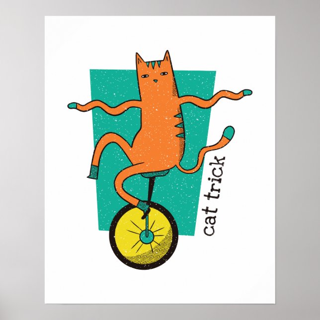 Cat Trick Funny Tabby Cat Rafting Einrad Poster (Vorne)