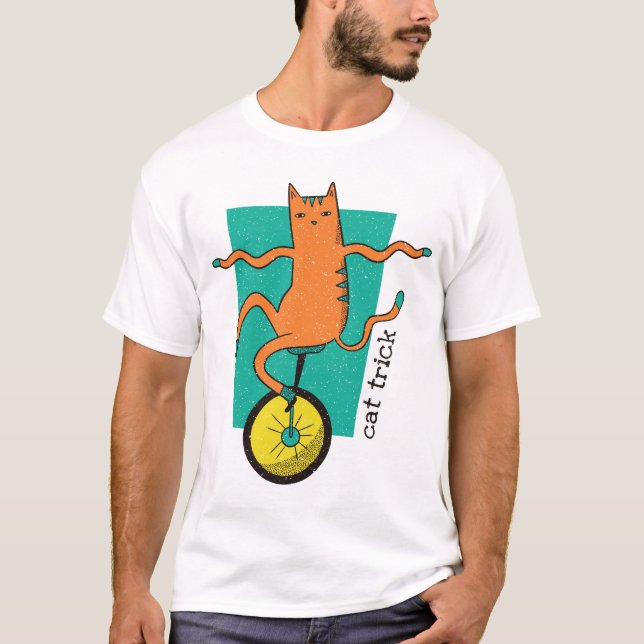 Cat Trick Funny Tabby Cat Rafting Einrad T-Shirt (Vorderseite)