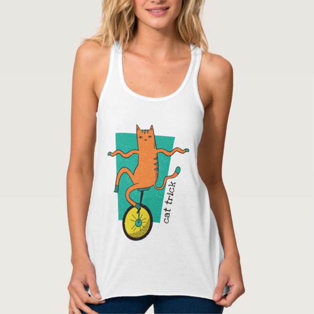 Cat Trick Funny Tabby Cat Rafting Einrad Tank Top (Vorderseite)