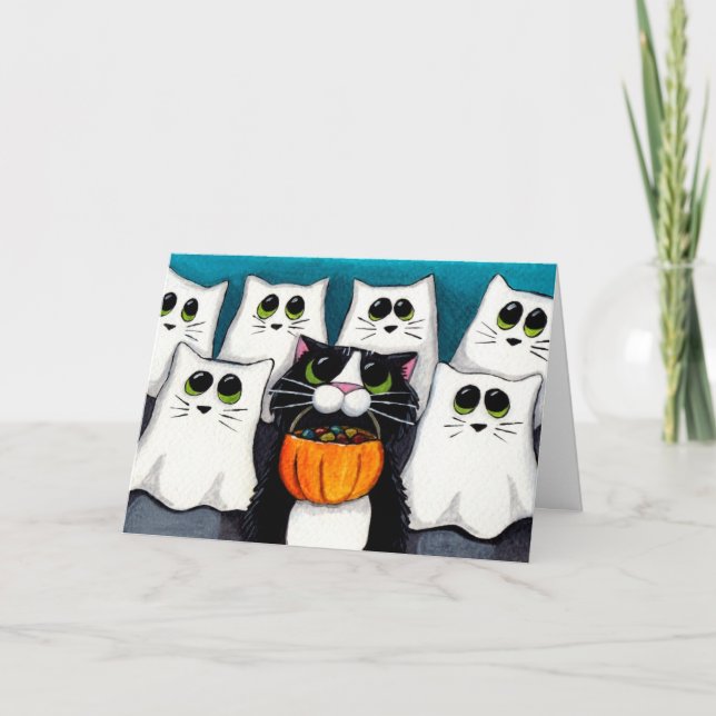 Cat Trick oder Treff Halloween Card Karte (Vorderseite)