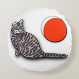 Cat trifft den Vollmond Rundes Kissen