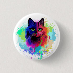 Cat Trippy Psychedelic Pop Art Button
