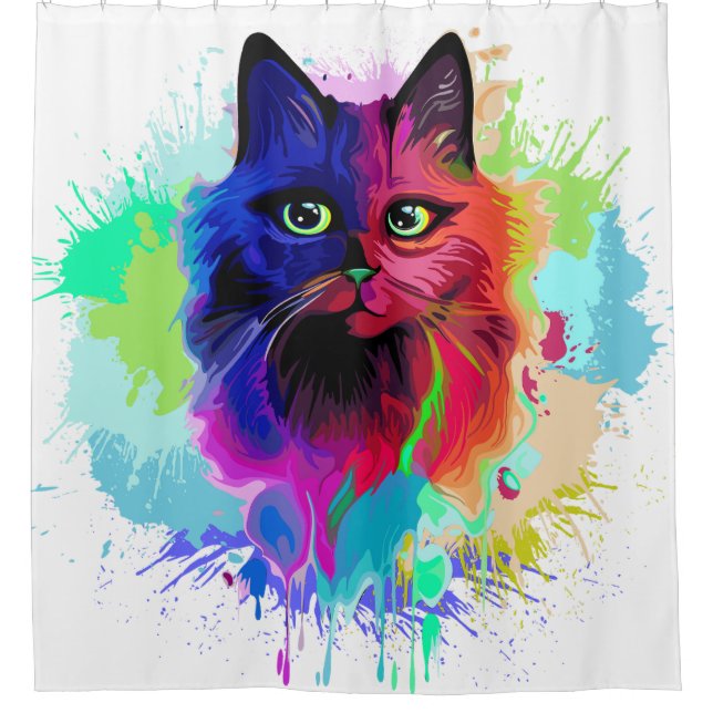 Cat Trippy Psychedelic Pop Art Duschvorhang (Vorderseite)