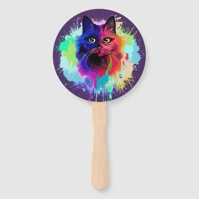 Cat Trippy Psychedelic Pop Art Fächer (Vorderseite)