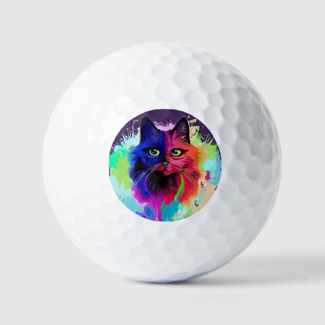 Cat Trippy Psychedelic Pop Art Golfball (Vorderseite)