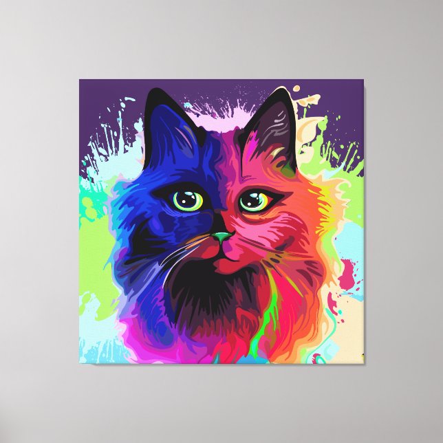 Cat Trippy Psychedelic Pop Art Leinwanddruck (Vorderseite)