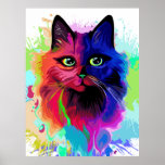 Cat Trippy Psychedelic Pop Art Poster<br><div class="desc">Psychedelischer Trippy Pop Art Cat Portrait auf farbenfrohen Paint Spritzern. Original Vector IllustrationCopyright BluedarkArt The ChameleonArt.</div>