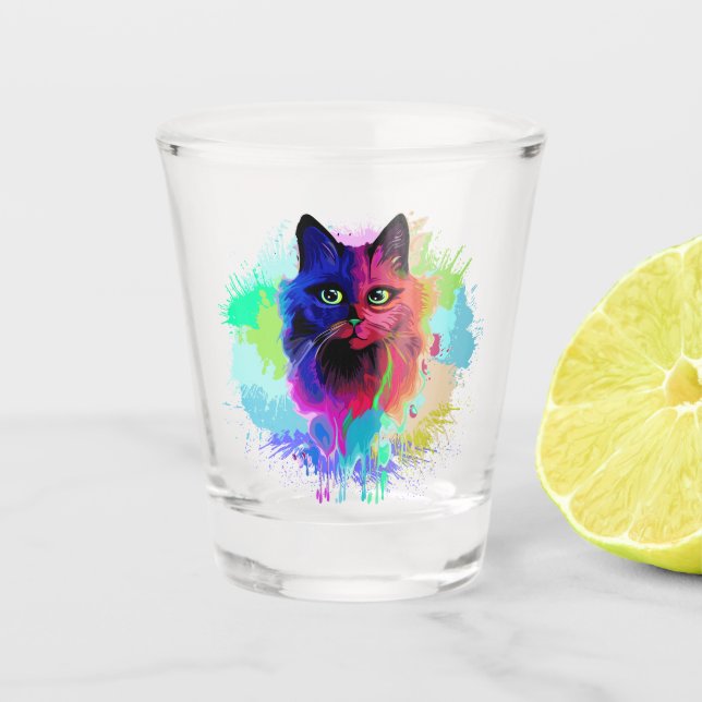 Cat Trippy Psychedelic Pop Art Schnapsglas (Vorderseite)