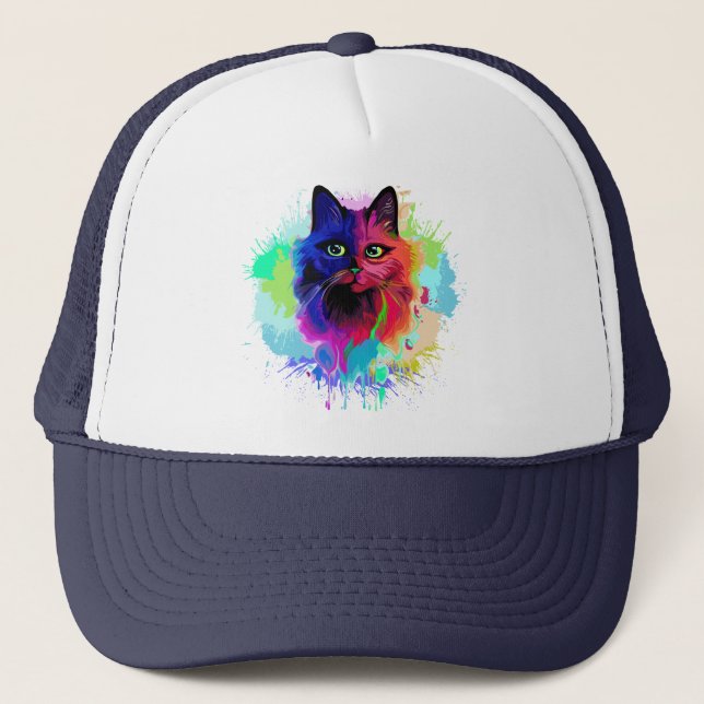 Cat Trippy Psychedelic Pop Art Truckerkappe (Vorderseite)