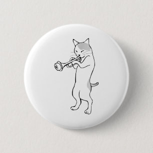Cat Trompet Player Straight mute wah wah T - Shirt Button