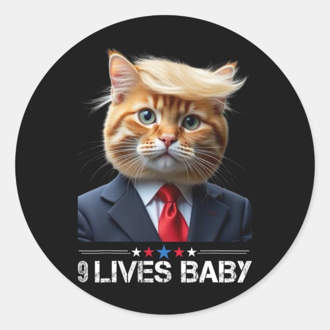 Cat Trump 9 Lives Ba1lustige Trump Meme Runder Aufkleber (Vorderseite)