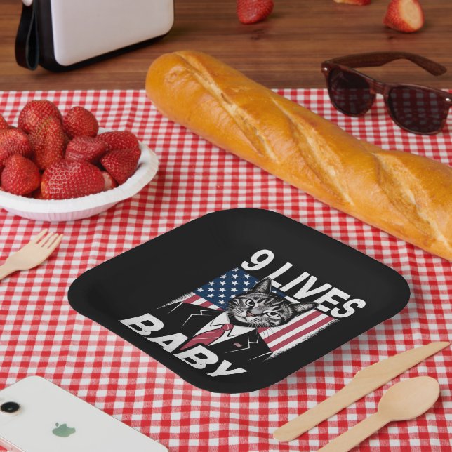 Cat Trump 9 Lives Baby Funny Trump Cat Pappteller (Picknick)