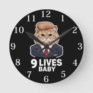 Cat Trump 9 Lives Baby Runde Wanduhr