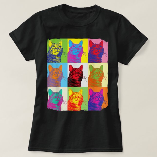 Cat Tshirt, Cat Lover Shirt, Pop Art Womens Cat Sh T-Shirt (Design vorne)