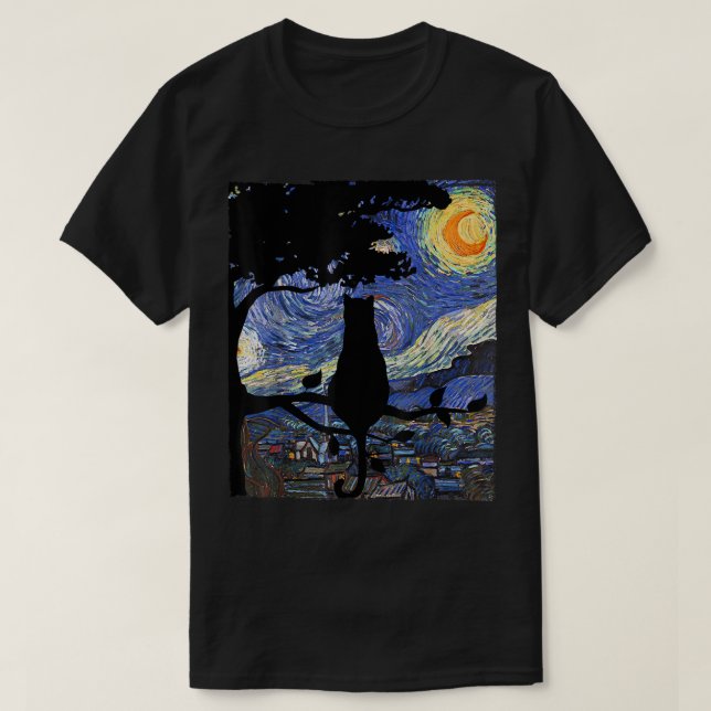 Cat Tshirt, Starry Night Cat T-Shirt, Van Gogh Cat T-Shirt (Design vorne)