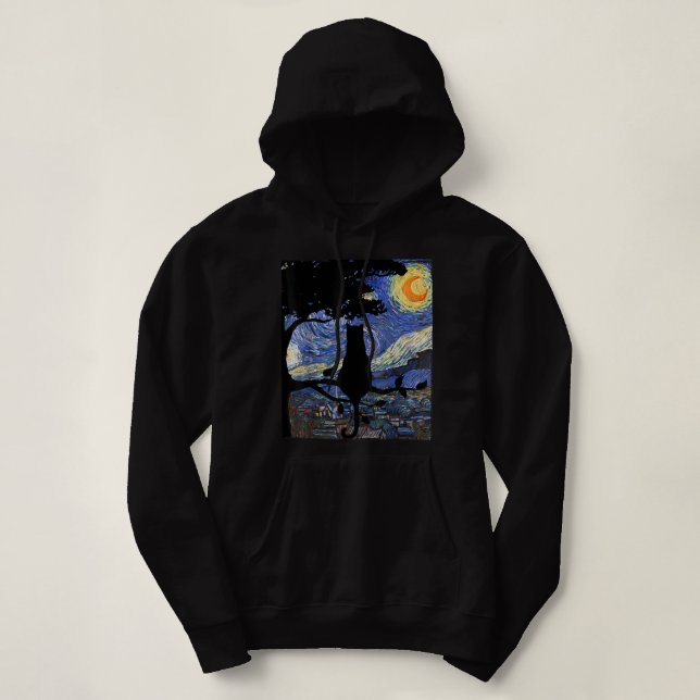 Cat Tshirt, Starry Night Cat Tee, Van Gogh Cat Gif Hoodie (Design vorne)