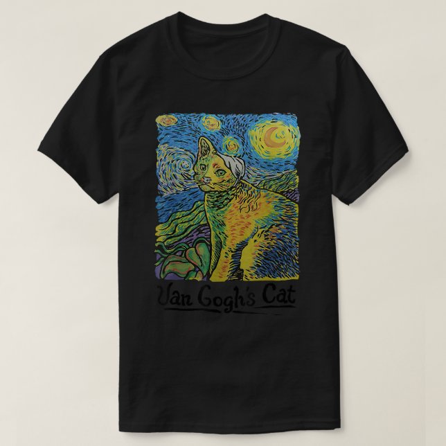 Cat Tshirt, Starry Night Cat, Womens Cat , Van Gog T-Shirt (Design vorne)