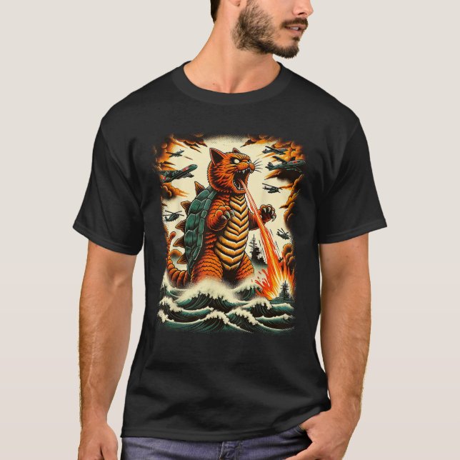 Cat Turtle Monster Kaiju Japanese Monster Funny An T-Shirt (Vorderseite)