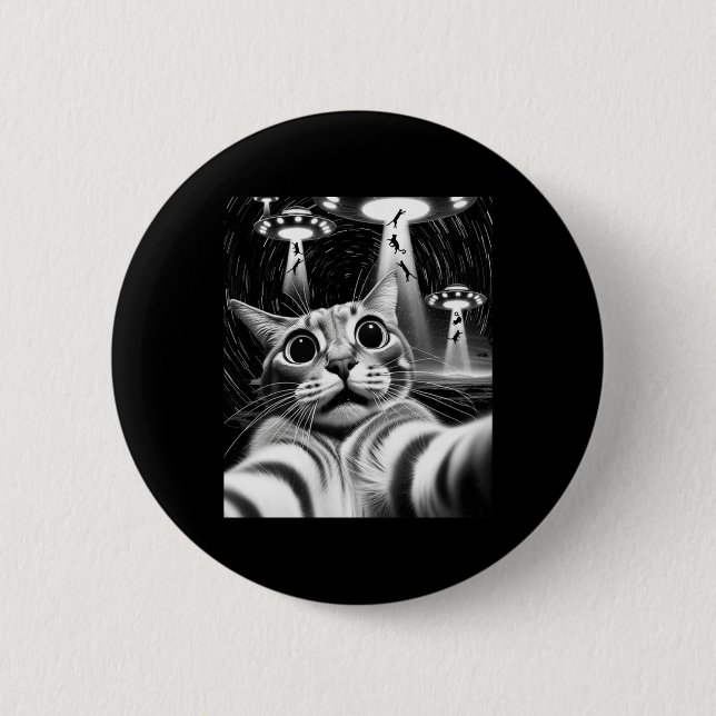 Cat Ufasion _ Funny Cat Meme Retro Alien Cat Button (Vorderseite)