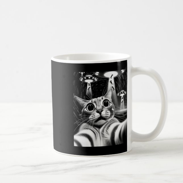 Cat Ufasion _ Funny Cat Meme Retro Alien Cat Kaffeetasse (Rechts)