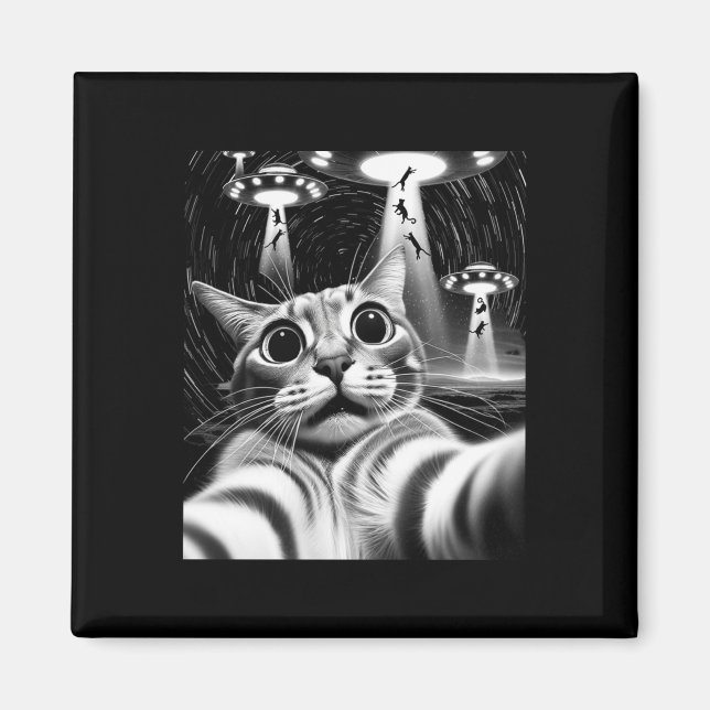 Cat Ufasion _ Funny Cat Meme Retro Alien Cat Magnet (Vorne)