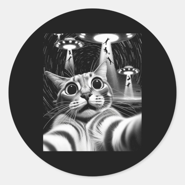 Cat Ufasion _ Funny Cat Meme Retro Alien Cat Runder Aufkleber (Vorderseite)