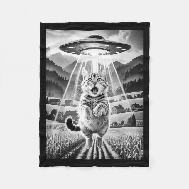 Cat Ufo Alien Abduction Funny Graphic Tees Men Wom Fleecedecke (Vorderseite)