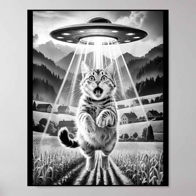 Cat Ufo Alien Abduction Funny Graphic Tees Men Wom Poster (Vorne)