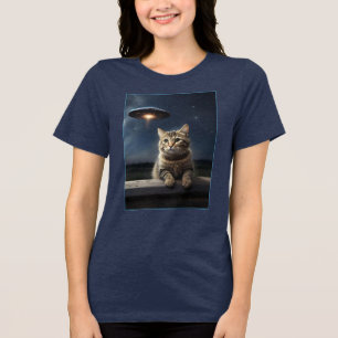 Cat UFO Drone Starry Night New Jersey Art Tri-Blend Shirt