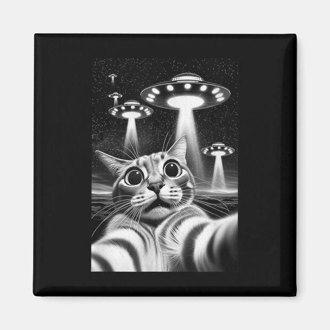 Cat Ufo _ Funny Invasion Meme Retro Alien Cat Ufo Magnet (Vorne)