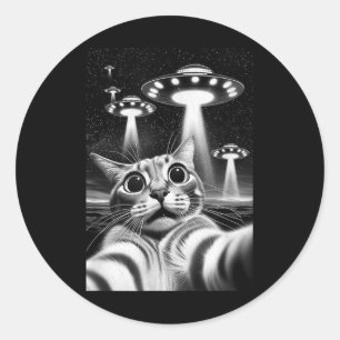 Cat Ufo _ Funny Invasion Meme Retro Alien Cat Ufo Runder Aufkleber