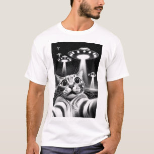 Cat Ufo Funny Invasion Meme Retro Alien Cat Ufo S T-Shirt